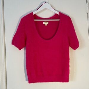 Maeve Rona Eyelash Sweater Tee Hot Pink - Girly Barbiecore Fuzzy